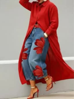 Women's Casual Floral Print Loose Jeans Fashion High Waist Cropped Wide Leg Denim Pants Chic New Daily Street Plus Size Trousers