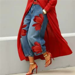 Women's Casual Floral Print Loose Jeans Fashion High Waist Cropped Wide Leg Denim Pants Chic New Daily Street Plus Size Trousers