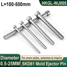 Dia 0.5-25mm SKD61 Mold Ejector Pin L=100-500mm Full Hard Die Thimble Straight Ejector Push Rod Round Needle Customizable