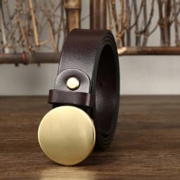 3.3 Wide Pure Cowhide Genuine Leather for Men's High Quality Jeans Smooth Round Buckle Brass Buckle Belts Cowboy Waistband Male
