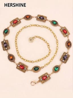 HERSHINE Women's Fashion Colorful Rhinestone Waist Chain, Bohemian Style, Retro Style, Court Style,spring,summer,Christmas