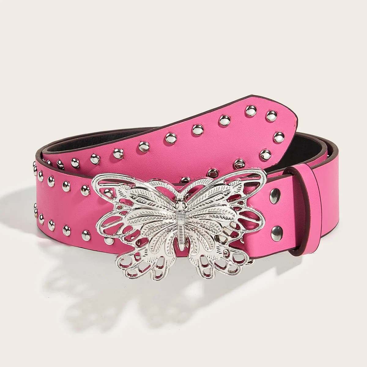 3.8x105cm Retro Punk Style Rivet Belt with Butterfly Metal Buckle Wide Belt Fashion Waistband Women's Jeans Pants Y2K Belt