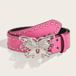 3.8x105cm Retro Punk Style Rivet Belt with Butterfly Metal Buckle Wide Belt Fashion Waistband Women's Jeans Pants Y2K Belt