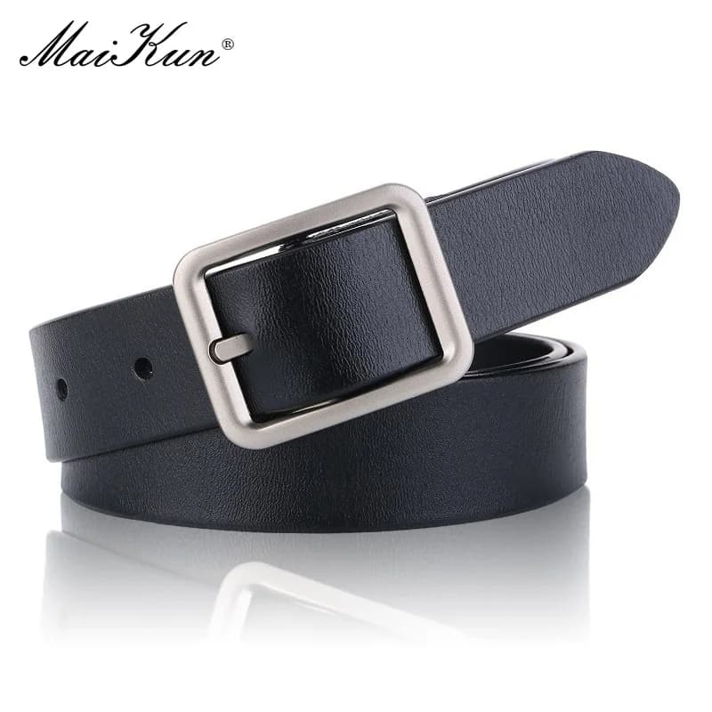 Maikun Genuine Leather Square Buckle Belt For Women New Simple Vintage Pin Buckle Jeans Versatile Belt