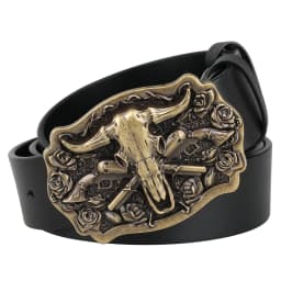Cowhead Buckle Cowskin Genuine Leather Belt Cowboy