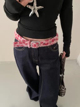 Leopard Print Diamond Studded Faux Fur Belt For Women Versatile Hot Girl Belt With Jeans Belt Decoration