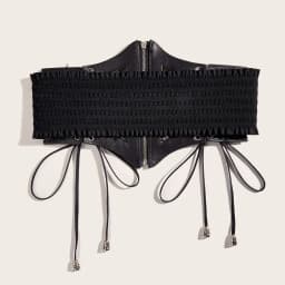 Retro Punk Lace Up Rivet Cummerbunds Waistband High Waist Hollow Corset Belts Black PU Leather Elastic Wide Waist Belt