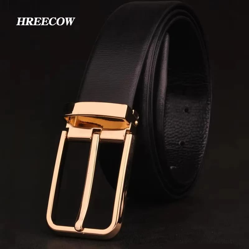 Men's Classical Fashion Business Belts Genuine Leather Belt Men High Quality Pin Buckle Strap Luxury Designer Male Belt