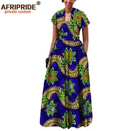 African Dress for Women Autumn Short Sleeve with Sashes Decoration Floor Length Bohemian Style Party Outfits A7225117
