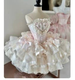 New Girls Birthday Lolita Dress 2026 Spring and Summer Women's Tube Top Satin Bowknot Slim Pettiskirt Short Mini Party Dress