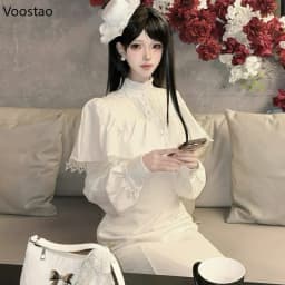 Japanese Style Gothic Y2k Lolita Dress Elegant Women Long Sleeve Lace Ruffles Cape Slim Party Dress Victorian Vintage Punk Dress