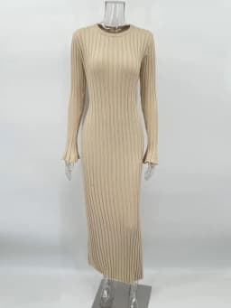 Tossy Lace-Up Female Knit Maxi Dress Autumn High Waist Fashion Patchwork Long Sleeve Loose Solid Dress Bandage Knitwear Dress