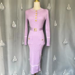 YuooMuoo 2026 Autumn Winter Women Knitted Dress Brand Fashion O-neck Buttons Bodycon Sweater Dress with Belt Lady Office Dress