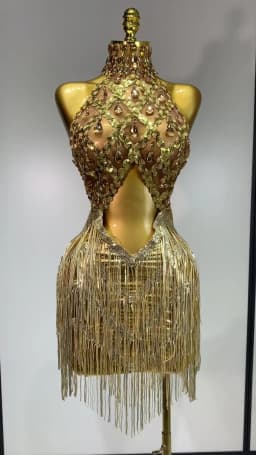 Women Birthday Party Rhinestones Tassels Transparent Short Dress Dance Show 2025 New Sexy Fashion Gold Sparkly Stage Costume