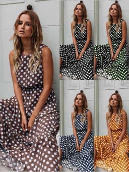 Summer Sleeveless Polka Dot Print Women Midi Dress Casual Fashion Dresses A-Line Boho Elegant Beach Long Dress Vestidos