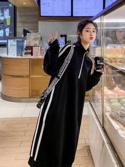Afashion plus Size Mid-Length Over-Knee Sweatshirt Dress Women Spring Autumn Fat MM 300 Pounds Slimming Casual Sportswear Dress