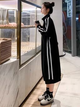 Afashion plus Size Mid-Length Over-Knee Sweatshirt Dress Women Spring Autumn Fat MM 300 Pounds Slimming Casual Sportswear Dress