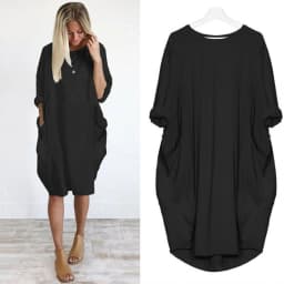Women's Summer Casual Fashion Loose Plus Size Solid Color Multi-Color Optional Round Neck Long Sleeved Dress