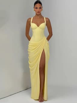 Mozision Women Sexy Maxi Dress Sleeveless Sweetheart Neck High Split Draped Ruched Long Party Dress Formal Wedding Guest Dress