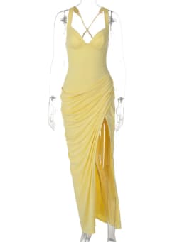Mozision Women Sexy Maxi Dress Sleeveless Sweetheart Neck High Split Draped Ruched Long Party Dress Formal Wedding Guest Dress