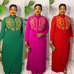 African American Expensive Shirtdress Solid Color Front and Rear Heavy Rhinestone Embellishment BOUBOU
