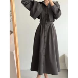 Slimming Effect Korean Style Chic New Fashionable Belted Waist Dress French Style Shirt Sleeve Long Dress for Ladies