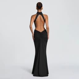 Elegant Brown Long Dress Women's Luxury Turtleneck Female Backless Black Party Casual Evening Dresses Wedding Guest Orange Gowns
