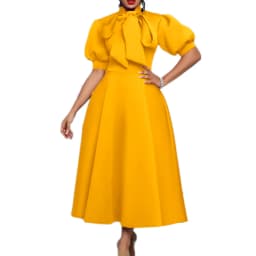 2025 Latest Design Summer Church Dress Banquet Dresses Women Lady Elegant Solid Color Bow Short Sleeve Party Dress Evening Dress
