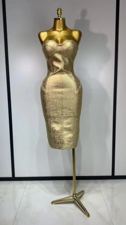 Women Sexy Gold Strapless Bodycon Bandage Dress 2025 Fashion Celebrate Evening Party Luxury Birthday Wedding Guest Dress