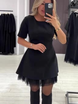 Summer Black Casual Dress Women's New Round Neck Short Sleeve Hot Diamond Slim Fit Lace Dress Holiday Party Mini Dresses Robe