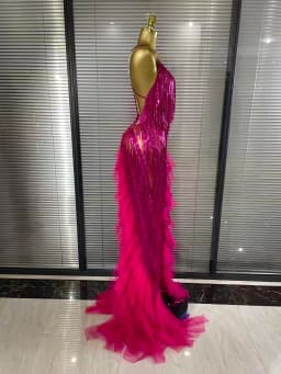Sparkly Rhinestones Tassel Sheer Dress for Women Sexy V Neck Birthday Celebrate Event Outfit Singer Show Wear Photo Shoot Dress
