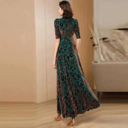 Spring Autumn New Gold Velvet Long Sleeve Dress For Women High Grade Green Plush Jacquard Long Dress Female Elegant Dresses 4XL