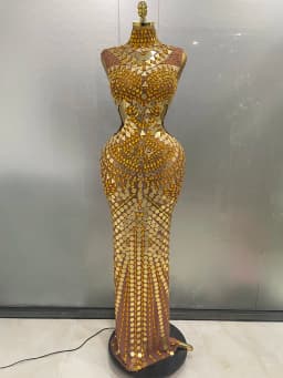 Luxury Shiny Mirror Rhinestones Hollowed-out Long Dress 2026Women Celebrity Evening Party Catwalk Prom Stage Photo Shoot Dresses