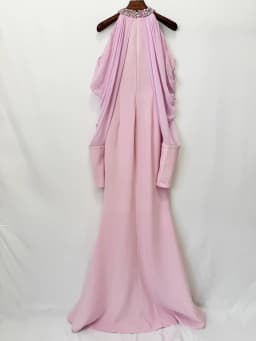 TOP QUALITY Newest Fashion 2026 Designer Women's Stand Collar Beaded Diamonds Chiffon Off Shoulder Long Sleeves Party Long Dress