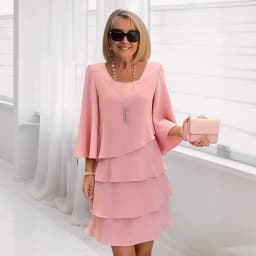 Casual Ruffles Midi Dress Women 2025 Summer Fashion Solid Color O-neck Dresses Elegant