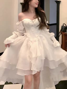 Pure Color Fairy Midi Dress Women White Elegant Evening Party Dress Beach 2026 New Casual Long Sleeve Fashion Dress Korean