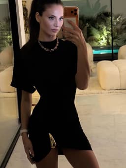 Mozision Short Sleeve Ruched Sexy Mini Dress Women Elegant Black Metal Buckle Half High Neck High Waist Bodycon Club Dress