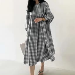 New 2026 Vintage Check Dresses for Women Fashion Puff Sleeve Casual Midi Dress Females O-neck Loose Robe Summer Oversize Vestido