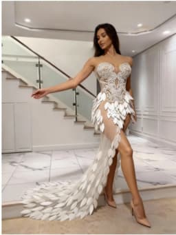 New Arrival Women Sexy Strapless Sequined Leaves Mesh Bodycon Mermaid Dress Beading Elegant Evening Wedding Party Outfit