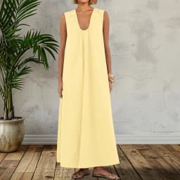 New Fashion Womens Summer Long Tank Dress Solid Color Sleeveless Scoop Neck Ruched Wide Shoulder Loose Dress S-XL