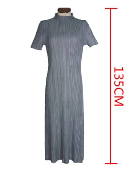 TIANPEI Miyake Pleated Women Dress Summer Elegant Casual Korean Basic Turtleneck Short Sleeve Long Dress Aesthetic Clothes