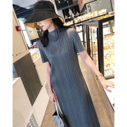TIANPEI Miyake Pleated Women Dress Summer Elegant Casual Korean Basic Turtleneck Short Sleeve Long Dress Aesthetic Clothes