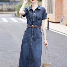 Short sleeved Denim Shirt Dress 2026 Women's New Summer Temperament Slim Dress With belt Casual Clothing