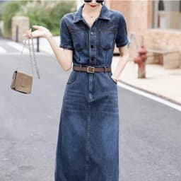 Short sleeved Denim Shirt Dress 2026 Women's New Summer Temperament Slim Dress With belt Casual Clothing