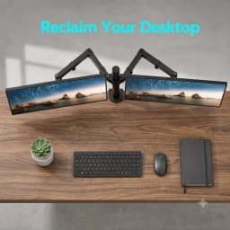 Dual Monitor Stand, Heavy Duty Adjustable Monitor Desk Mount for 2 Screens up to 32 Inches, Fully Adjustable Height, Tilt, Swivel, Rotate, Supports 17.6 lbs per Monitor Arm, Easy Installation