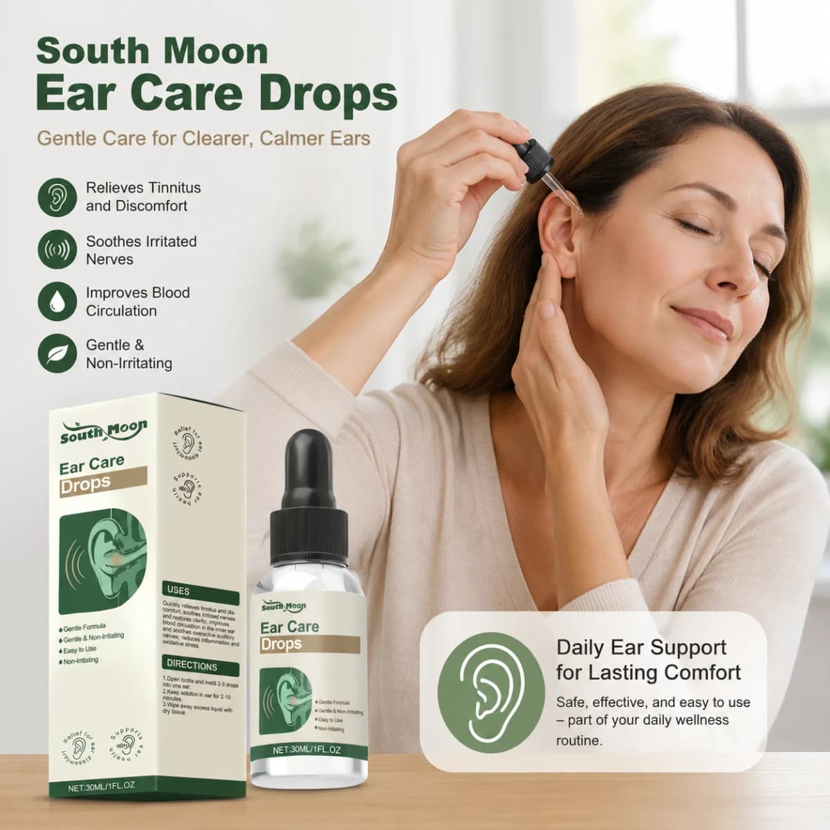 30ml Ear Care Drops Non-Irritating Tinnitus Relief Drops Soothe Ear Discomfort Daily Ear Health Gentle Care For Use