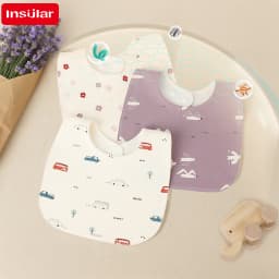 INSULAR Cotton Baby Bibs Reusable Saliva Towel Good Absorption Soft 100% Cotton Gauze Cartoon Print Adjustable Baby Feeding Bibs