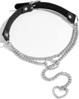 PU Leather Heart Slip Chain Stainless Steel Necklace Choker Collar For Women Goth Accessories Punk Gothic Harajuku Jewelry Gifts