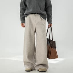 Japanese style New Fashion Men's Solid Color Casual Trendy Simple Baaic Heavy Duty Wide Leg Trousers Male Suit Pants Clothes