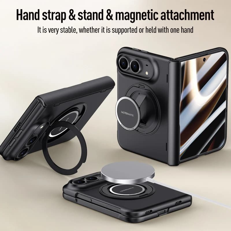 Luxury 360 Rotating Magnetic Stand Hand Strap Case for iPhone Duo 18 Duo Fold Wide Shockproof for Magsafe Film-Integrated Cover